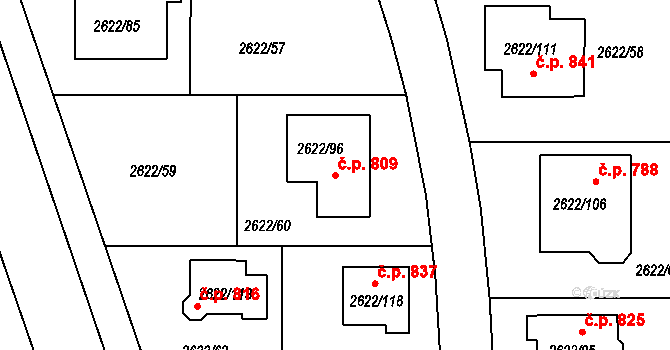 Planá nad Lužnicí 809 na parcele st. 2622/96 v KÚ Planá nad Lužnicí, Katastrální mapa