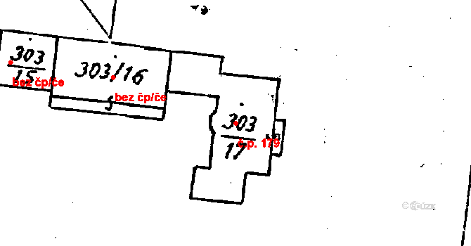 Branišovice 179 na parcele st. 303/17 v KÚ Branišovice, Katastrální mapa