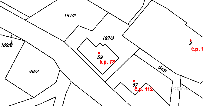 Dolní Nivy 78 na parcele st. 59 v KÚ Dolní Nivy, Katastrální mapa