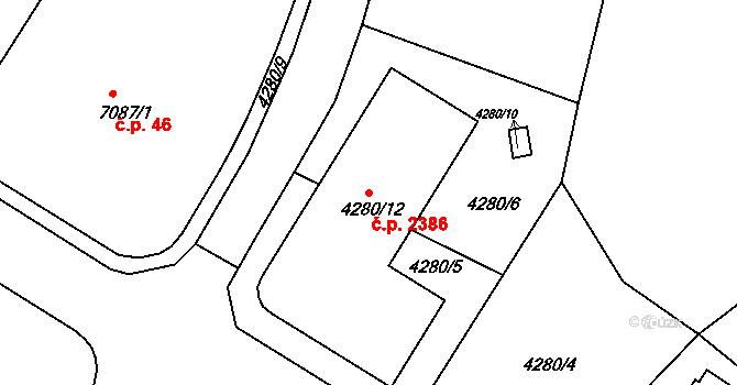 Boskovice 2386 na parcele st. 4280/12 v KÚ Boskovice, Katastrální mapa