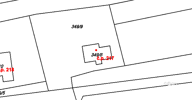 Slavětín 217 na parcele st. 349/8 v KÚ Slavětín nad Ohří, Katastrální mapa