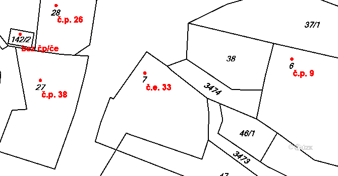 Jeníkov 33, Čechtice na parcele st. 7 v KÚ Jeníkov u Vlašimi, Katastrální mapa
