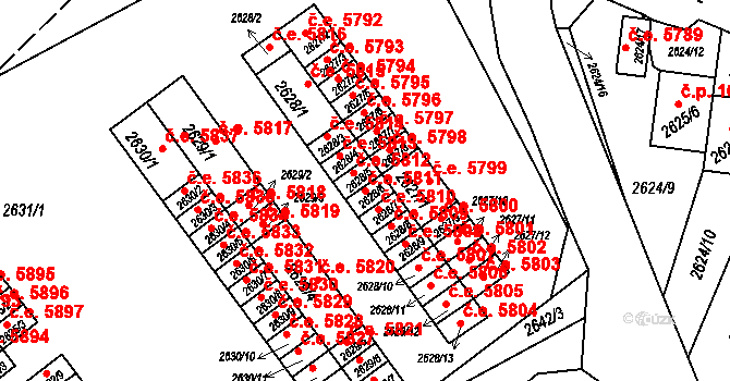 Kadaň 5811 na parcele st. 2628/6 v KÚ Kadaň, Katastrální mapa