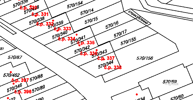 Žďár nad Sázavou 2 337, Žďár nad Sázavou na parcele st. 570/343 v KÚ Zámek Žďár, Katastrální mapa