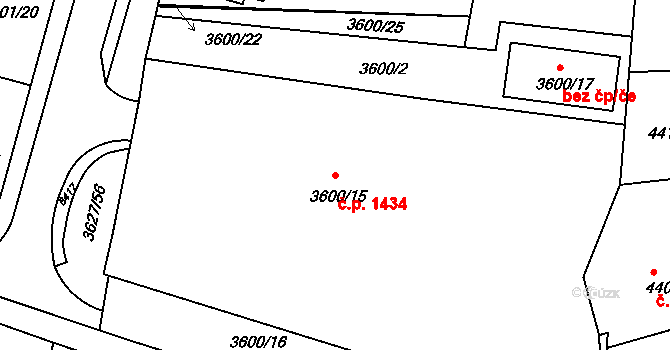 Velké Meziříčí 1434 na parcele st. 3600/15 v KÚ Velké Meziříčí, Katastrální mapa