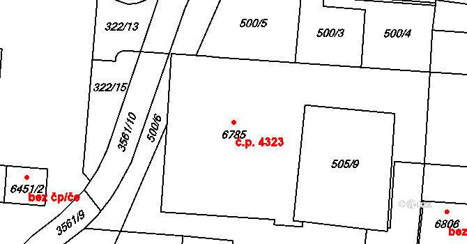 Zlín 4323 na parcele st. 6785 v KÚ Zlín, Katastrální mapa