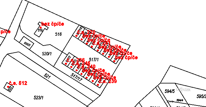 Rousínov 45870390 na parcele st. 517/13 v KÚ Rousínov u Vyškova, Katastrální mapa