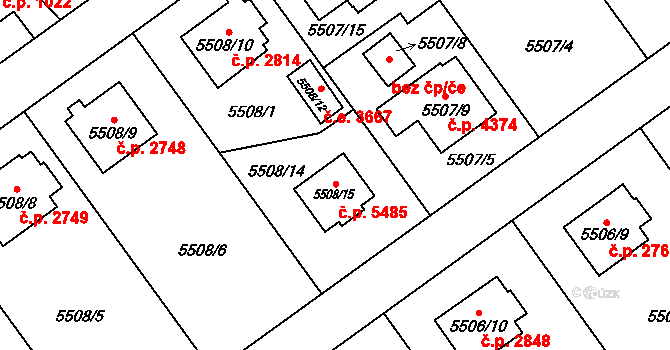 Jihlava 5485 na parcele st. 5508/15 v KÚ Jihlava, Katastrální mapa