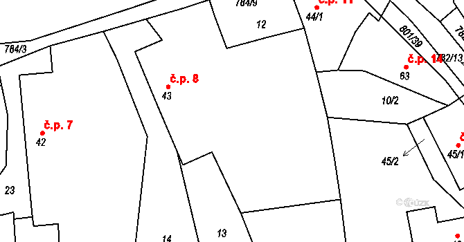 Srlín 8, Bernartice na parcele st. 43 v KÚ Srlín, Katastrální mapa