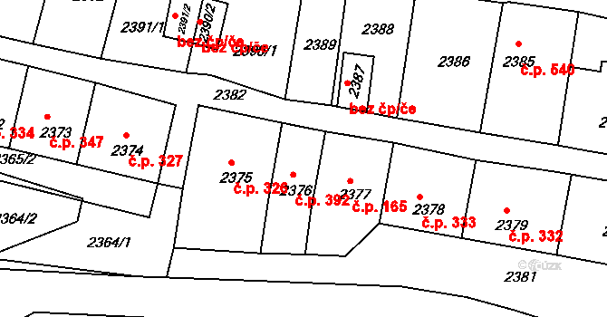 Třešť 392 na parcele st. 2376 v KÚ Třešť, Katastrální mapa