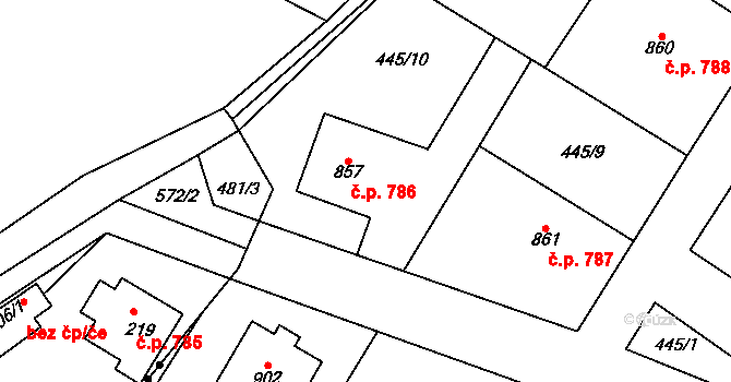 Kostelec nad Labem 786 na parcele st. 857 v KÚ Kostelec nad Labem, Katastrální mapa