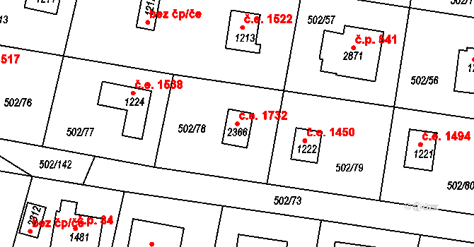 Hradištko 1732 na parcele st. 2366 v KÚ Hradištko pod Medníkem, Katastrální mapa