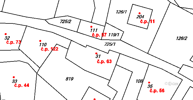 Borová 63 na parcele st. 31 v KÚ Borová, Katastrální mapa