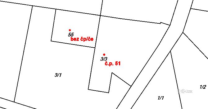 Miskolezy 51, Chvalkovice na parcele st. 3/3 v KÚ Miskolezy, Katastrální mapa