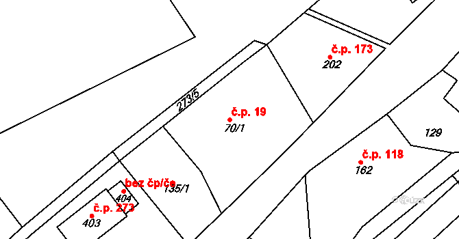 Žďárky 19 na parcele st. 70/1 v KÚ Žďárky, Katastrální mapa