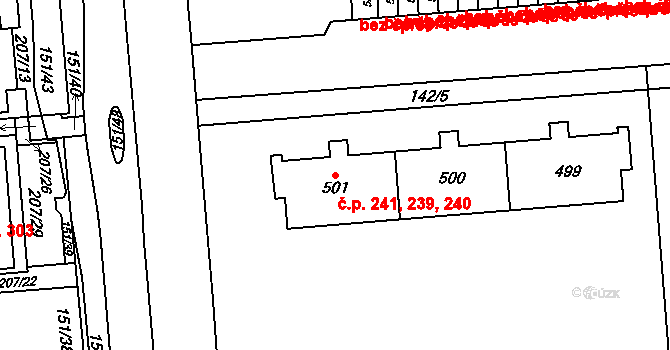 Ohrazenice 239,240,241, Pardubice na parcele st. 499 v KÚ Ohrazenice, Katastrální mapa