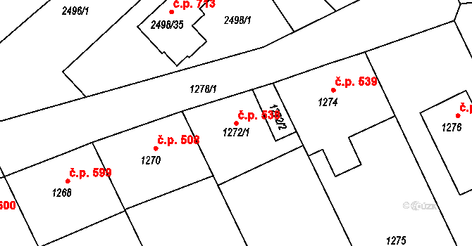 Jedovnice 538 na parcele st. 1272/1 v KÚ Jedovnice, Katastrální mapa