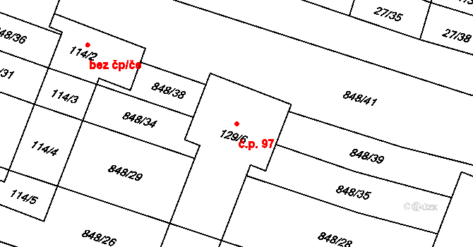 Ostrovánky 97 na parcele st. 129/6 v KÚ Ostrovánky, Katastrální mapa