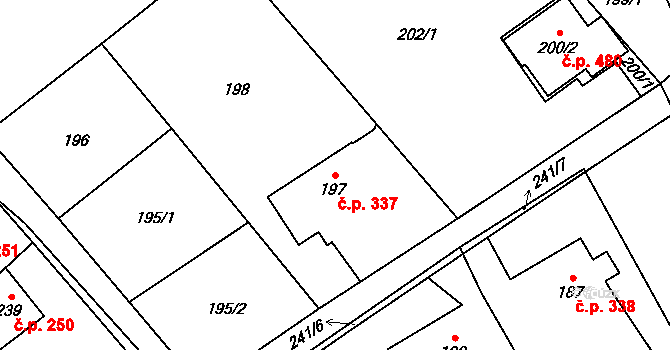 Hodslavice 337 na parcele st. 197 v KÚ Hodslavice, Katastrální mapa