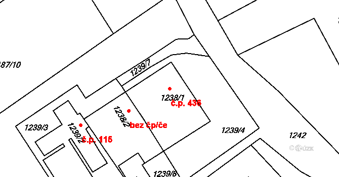Odry 436 na parcele st. 1238/1 v KÚ Odry, Katastrální mapa