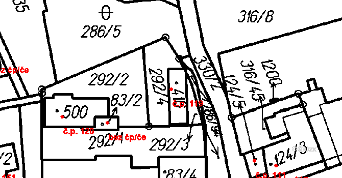 Lenora 119 na parcele st. 416 v KÚ Lenora, Katastrální mapa