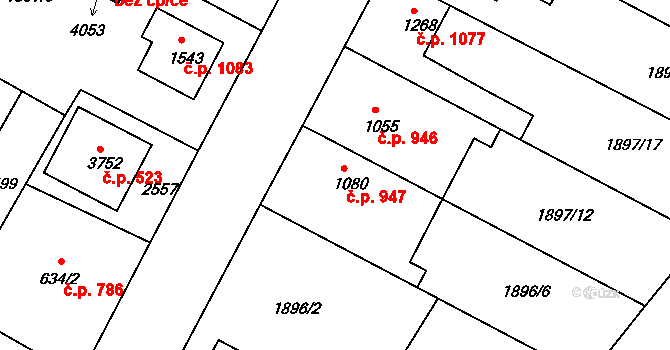 Humpolec 947 na parcele st. 1080 v KÚ Humpolec, Katastrální mapa