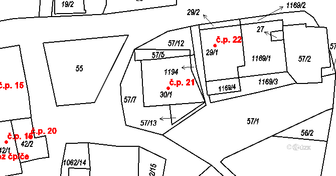 Herálec 21 na parcele st. 30/1 v KÚ Herálec, Katastrální mapa