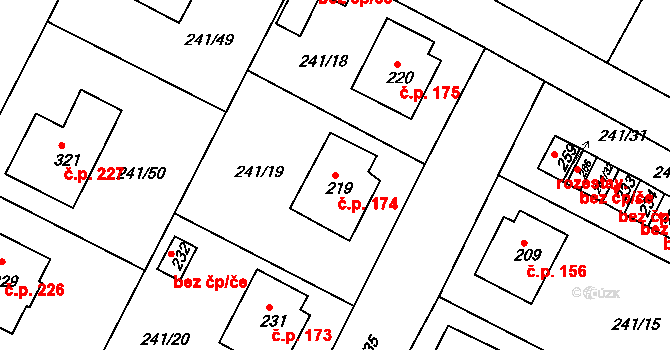 Okrouhlice 174 na parcele st. 219 v KÚ Okrouhlice, Katastrální mapa