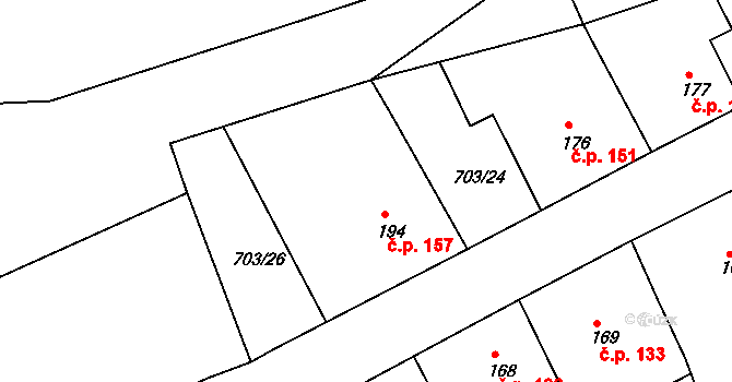 Záměl 157 na parcele st. 194 v KÚ Záměl, Katastrální mapa