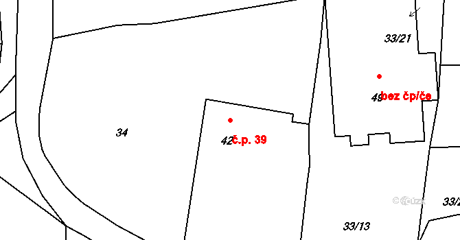 Bolkov 39 na parcele st. 42 v KÚ Bolkov u Roupova, Katastrální mapa