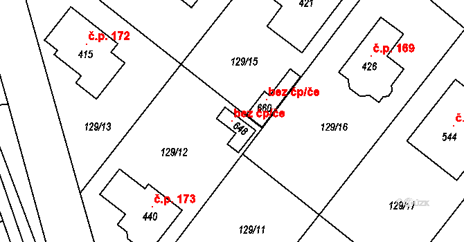 Čelákovice 102444391 na parcele st. 648 v KÚ Sedlčánky, Katastrální mapa