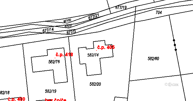 Třebestovice 405 na parcele st. 582/74 v KÚ Třebestovice, Katastrální mapa