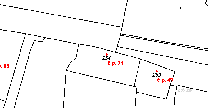Bílovice 74, Bílovice-Lutotín na parcele st. 254 v KÚ Bílovice, Katastrální mapa