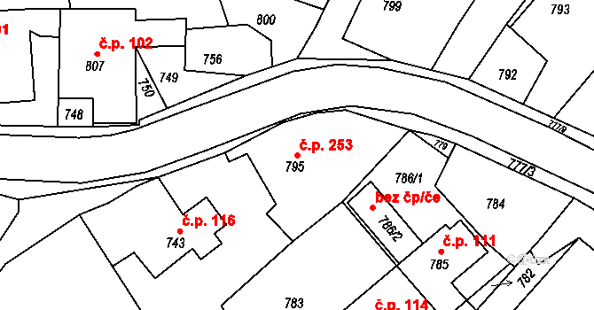 Skřípov 253 na parcele st. 795 v KÚ Skřípov, Katastrální mapa