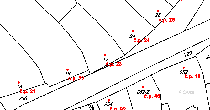 Vranovice 23, Vranovice-Kelčice na parcele st. 17 v KÚ Vranovice, Katastrální mapa
