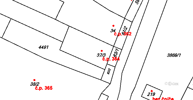 Míšovice 364, Hostěradice na parcele st. 37/3 v KÚ Míšovice, Katastrální mapa