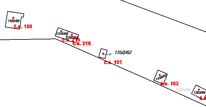 Oslnovice 101 na parcele st. 1350/62 v KÚ Oslnovice, Katastrální mapa