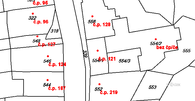 Přerov XII-Žeravice 121, Přerov na parcele st. 554/1 v KÚ Žeravice, Katastrální mapa