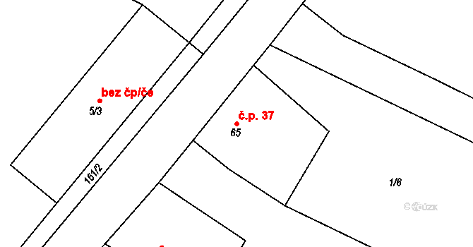 Přibyslavice 37, Vlkaneč na parcele st. 65 v KÚ Přibyslavice u Vlkanče, Katastrální mapa