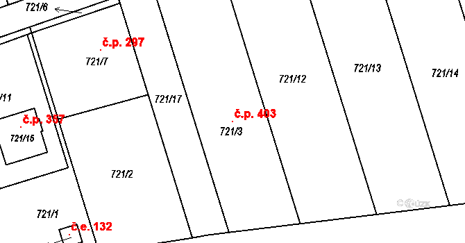 Olomučany 403 na parcele st. 721/3 v KÚ Olomučany, Katastrální mapa