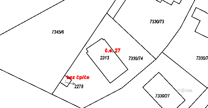 Telč-Štěpnice 27, Telč na parcele st. 2313 v KÚ Telč, Katastrální mapa