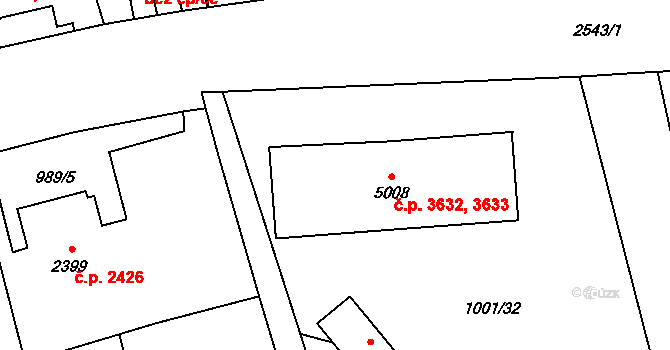 Jablonec nad Nisou 3632,3633 na parcele st. 5008 v KÚ Jablonec nad Nisou, Katastrální mapa