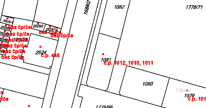 Nymburk 1010,1011,1012 na parcele st. 1081 v KÚ Nymburk, Katastrální mapa