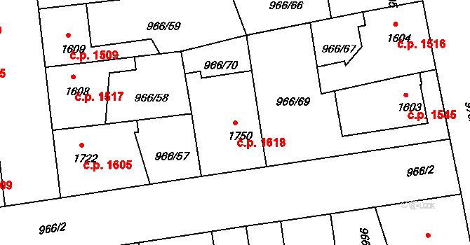 Nymburk 1618 na parcele st. 1750 v KÚ Nymburk, Katastrální mapa