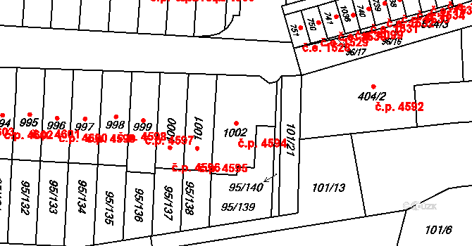 Jihlava 4594 na parcele st. 1002 v KÚ Bedřichov u Jihlavy, Katastrální mapa