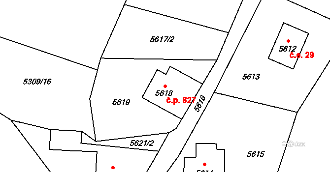 Bystřice 827 na parcele st. 5618 v KÚ Bystřice nad Olší, Katastrální mapa