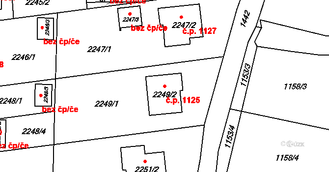 Lyžbice 1125, Třinec na parcele st. 2249/2 v KÚ Lyžbice, Katastrální mapa