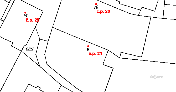 Řitonice 21 na parcele st. 9 v KÚ Řitonice, Katastrální mapa