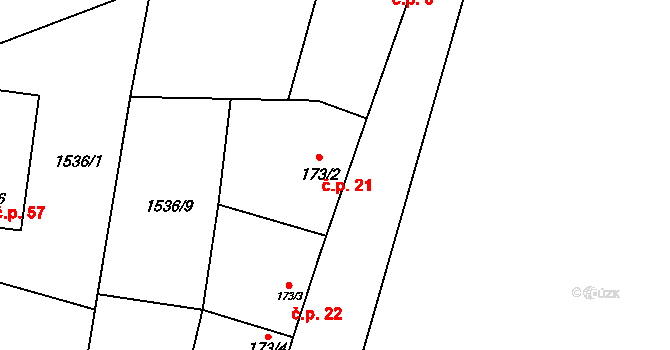 Hasina 21, Rožďalovice na parcele st. 173/2 v KÚ Hasina, Katastrální mapa
