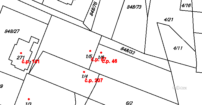 Černuc 46 na parcele st. 1/6 v KÚ Černuc, Katastrální mapa